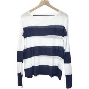 Nili Lotan Striped Linen Top in Navy / White